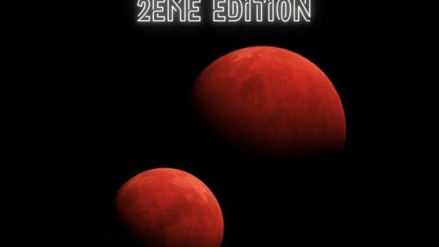 affiche fond noir et deux globes de couleur rouge